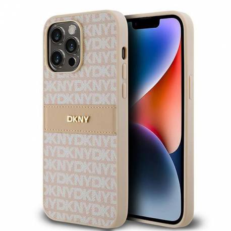 Etui Dkny Leather Mono Stripe & Metal Logo Na Iphone 14 Pro Max - Różowe