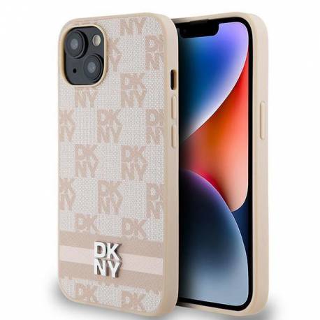 Etui Dkny Leather Checkered Mono Pattern & Printed Stripes Na Iphone 15 / 14 / 13 - Różowe