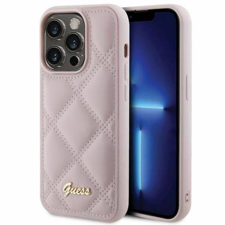 Etui Guess Quilted Metal Logo Na Iphone 15 Pro - Różowe