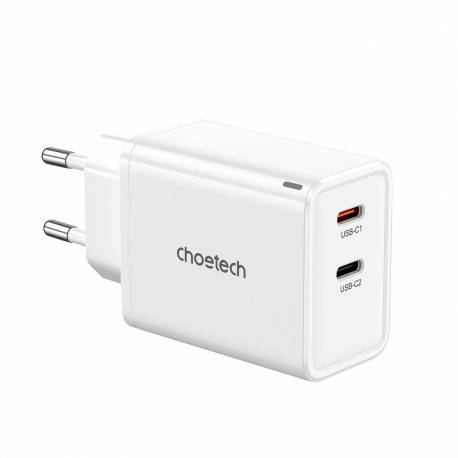 Ładowarka Sieciowa Choetech Pd6013 2X Usb-C Pd 65W Gan - Biała