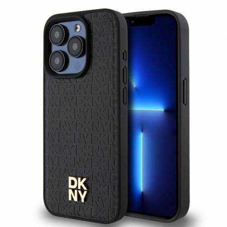 Etui Dkny Leather Monogram Pattern Metal Logo Magsafe Na Iphone 15 Pro - Czarne