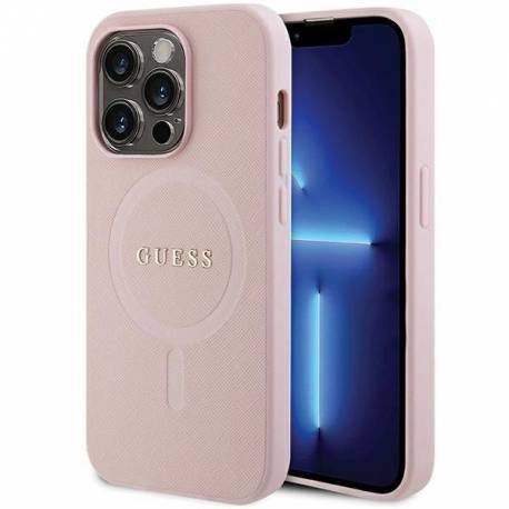 Etui Guess GUHMP13XPSAHMCP na iPhone 13 Pro Max - różowe Saffiano MagSafe