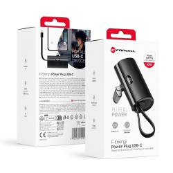 Forcell Powerbank F-Energy Power Plug F5K3 5 000Mah Z Wbudowanym Złączem Typ C Pd 20W Czarny