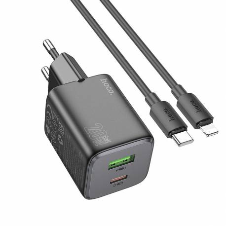 Hoco Ładowarka Sieciowa Usb A + Typ C + Kabel Typ C Do Lightning Pd Qc 3A 20W N41 Czarna