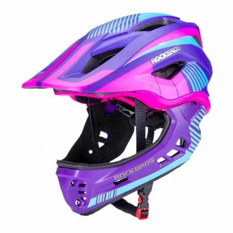 Kask Rowerowy Rockbros Tt-32Sbpp-M Dziecięcy Z Odpinaną Szczęką Rozmiar M - Fioletowo-Różowy
