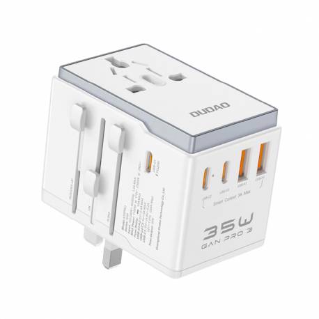 Adapter Podróżny Dudao A35Pro 35W Eu / Uk / Aus / Us / Jp 3X Usb-C 2X Usb-A - Biały