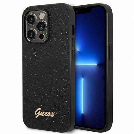 Oryginalne Etui Guess Hardcase Guhcp14Lhggshk Do Iphone 14 Pro (Glitter Flakes Script Metal Logo / Czarny)
