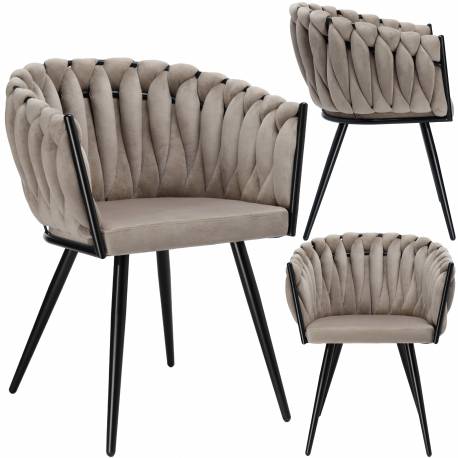 Krzesło Welurowe Plecione Aston Velvet Taupe