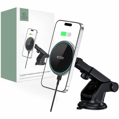 Uchwyt Tech-Protect A2 Samochodowy Na Telefon Z Ładowarką Indukcyjną Magsafe 15W Na Kokpit - Czarny