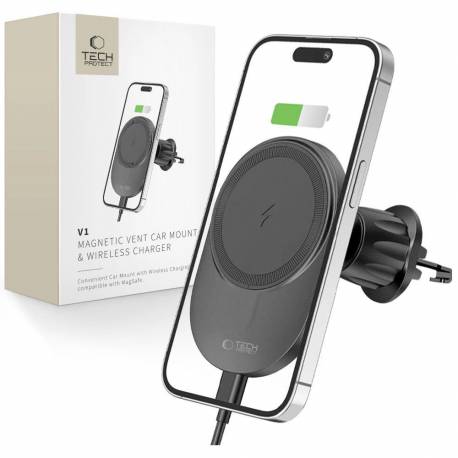 Uchwyt Tech-Protect Mm15W-V1 Samochodowy Na Telefon Z Ładowarką Indukcyjną Magsafe 15W Na Kratkę Nawiewu - Czarny