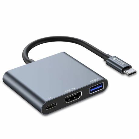 Hub Tech-Protect V1 3W1 Usb-C - Usb-A 3.0 / Usb-C Pd 100W / Hdmi 4K 30Hz - Szary