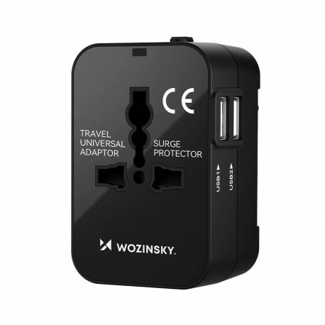 Adapter Podróżny Wozinsky Wutwc Uniwersalny 24W Ue / Us / Aus / Uk / 2X Usb-A - Czarny