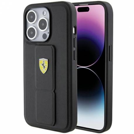 Etui Ferrari Grip Stand Metal Logo Na Iphone 15 Pro Max - Czarne