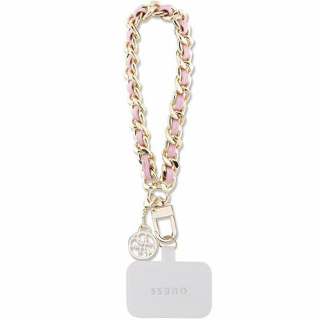 Guess Hand Strap GUOUCHSAMC4P (Saffiano Chain Strap 4G Charm / różowy)