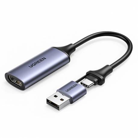 Adapter Ugreen Cm489 40189 Hdmi (Żeński) - Usb-A / Usb-C (Męski) - Szary