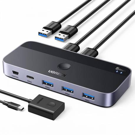 Przełącznik Switch Ugreen Cm662 Usb 3.0 Switch 2-In-4 + 2X Kabel Usb-A - Czarny