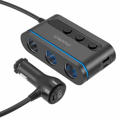 Ładowarka Choetech Tc0021 Samochodowa 2X Usb-C Pd 1X Usb-A Qc 3X Gniazdo Zapalniczki - Czarna