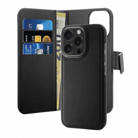 Etui Z Ekoskóry Puro Wallet Detachable Magsafe 2W1 Z Klapką I Portfelem Do Iphone 16 Pro - Czarne