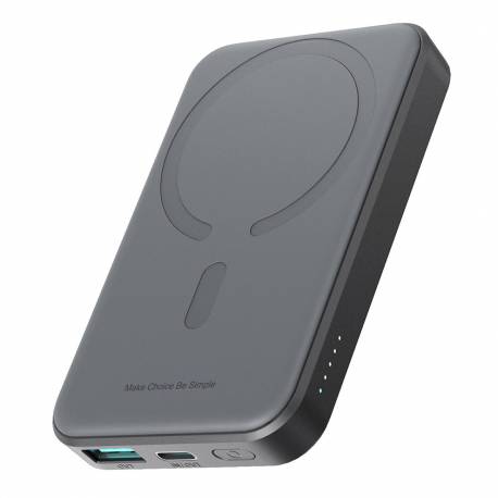 Powerbank Joyroom Jr-W020 Mini 5000Mah Usb-A Usb-C Indukcyjny 20W - Czarny + Kabel Usb-C / Usb-C