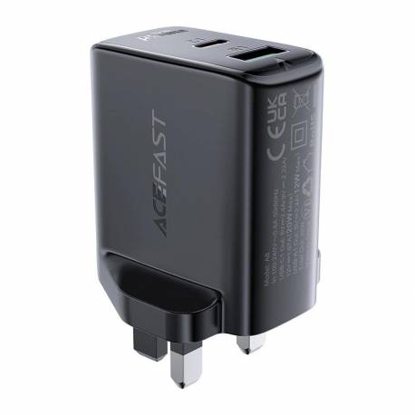 Acefast Ładowarka Sieciowa (Wtyczka Uk) Usb Typ C / Usb 32W, Pps, Pd, Qc 3.0, Afc, Fcp Czarny (A8 Black)