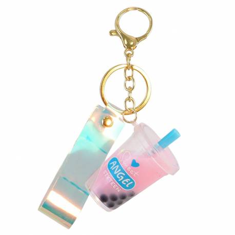 Brelok Do Kluczy Shake Przelewowy Bubble Tea 6,1 X 3,6 Cm Z Opalizującą Smyczą Róż Brl332R