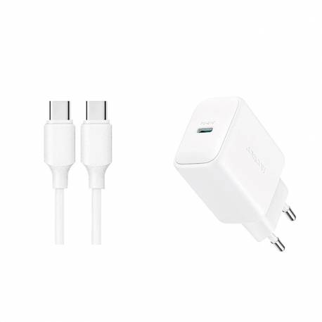 Ładowarka Joyroom Jr-Tcf20 Sieciowa Usb-C Pd 20W - Biała + Kabel Usb-C / Usb-C 1M