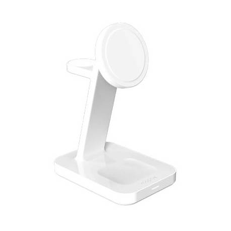 Stojąca Ładowarka Bezprzewodowa Zagg Mophie Snap+ 3-In-1 Qi2 Do Trzech Urządzeń Kompatybilna Z Magsafe I Qi2 - Biała