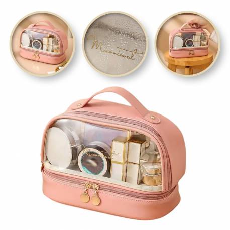 Kosmetyczka Organizer Na Kosmetyki Różowa Dwupoziomowa 23X13,5X16Cm Ks115R