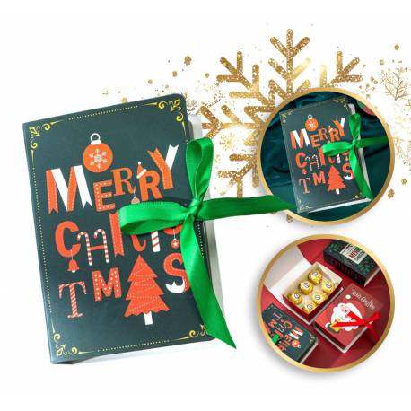 Pudełko Prezentowe Ozdobne Zielone, Merry Christmas Z Kokardą 13X9X4,5 Cm Opo34