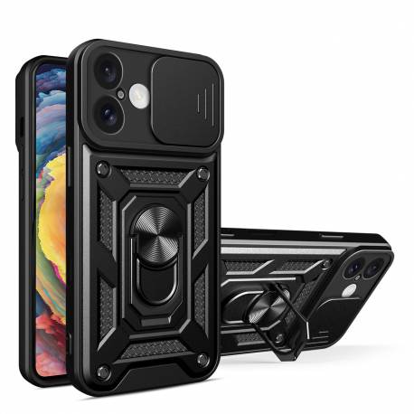 Etui Hybrid Armor Camshield Na Iphone 16 Pancerne Z Osłoną Na Aparat Z Podstawką - Czarne