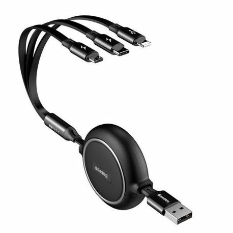 Baseus Kabel Zwijany 3W1 Usb A Do Micro Usb / Lightning / Typ C 3,5A Camlt-Jh01 1,2 M Czarny