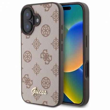 Etui Guess Peony Script Magsafe Na Iphone 16 - Brązowe