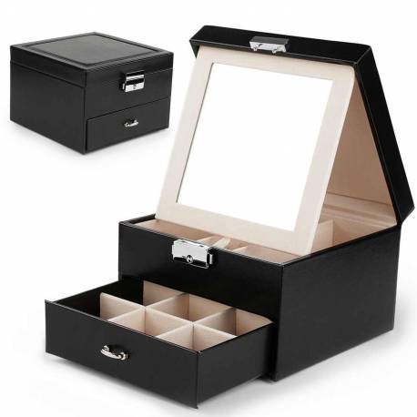 Szkatułka Kuferek Etui Organizer Na Biżuterię Czarna Pd148Cz