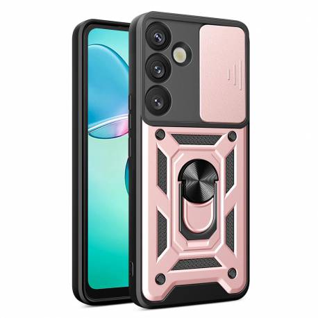 Etui Pancerne Hybrid Armor Camshield Z Osłoną Aparatu I Metalowym Ringiem Do Samsung Galaxy S25+ - Różowe