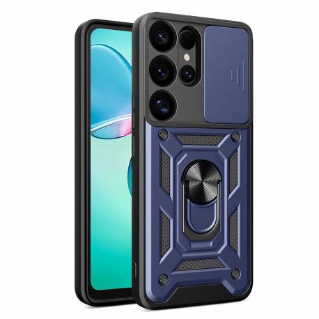 Etui Pancerne Hybrid Armor Camshield Z Osłoną Aparatu I Metalowym Ringiem Do Samsung Galaxy S25 Ultra - Niebieskie
