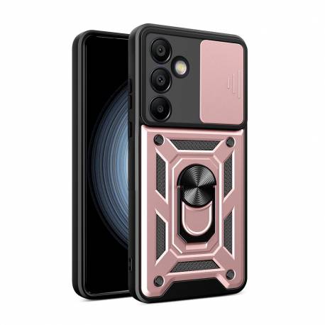 Etui Pancerne Hybrid Armor Camshield Z Osłoną Aparatu I Metalowym Ringiem Do Samsung Galaxy S24 Fe - Różowe