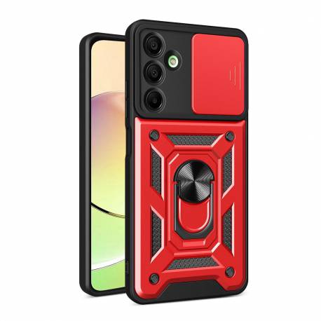 Etui Pancerne Hybrid Armor Camshield Z Osłoną Aparatu I Metalowym Ringiem Do Samsung Galaxy A16 / A16 5G - Czerwone