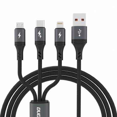 Kabel Dudao L3E 3 W 1 60W Microusb Usb-C Lightning 1,2M - Czarna
