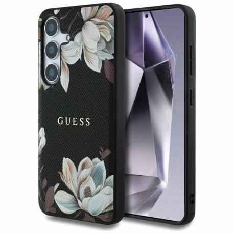Etui Guess Grained Printed Flower Pattern Magsafe Do Samsung Galaxy S25 Czarny