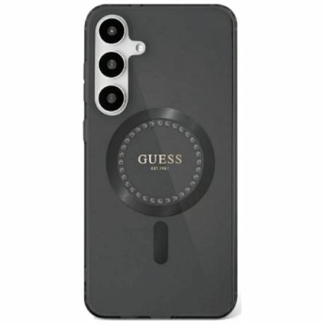 Etui Guess Rhinestones Printed Classic Logo Magsafe Samsung Galaxy S25 Czarny