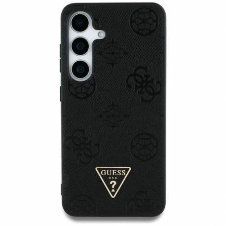 Etui Guess Grained Hot Stamp Peony Pattern Triangle Logo Magsafe Do Samsung Galaxy S25 Ultra Czarny