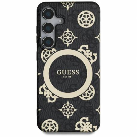 Etui Guess 4G Background Gold Electroplated Peony Pattern Magsafe Do Samsung Galaxy S25 Ultra Czarny