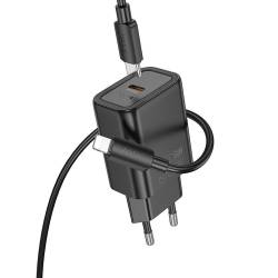 Hoco Ładowarka Sieciowa Typ C + Kabel Typ C Do Lightning Pd Qc 30W N62 Czarna