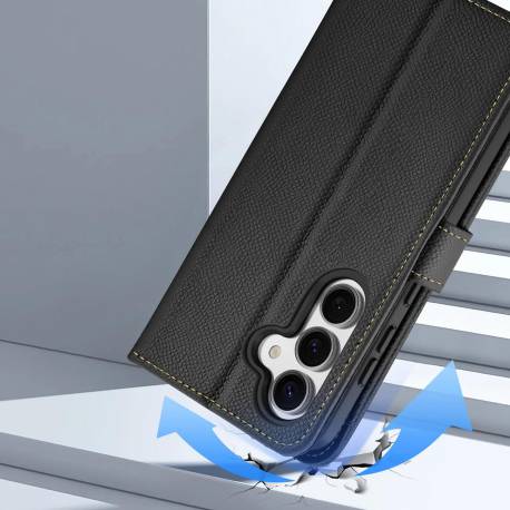 Etui Skórzane Dux Ducis Lawa Na Samsung Galaxy S25 Z Odłączanym Portfelem Magnetycznym - Czarne