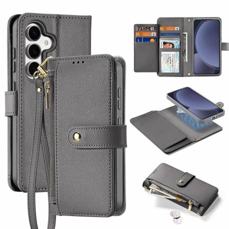 Etui Skórzane Dux Ducis Lawa Na Samsung Galaxy S25 Z Odłączanym Portfelem Magnetycznym - Szare