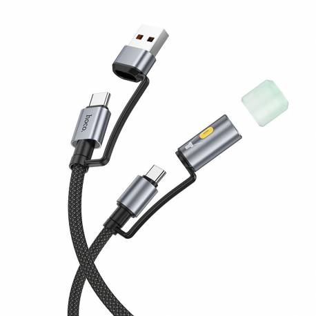 Hoco Kabel All-In-One Usb A / Typ C Do Typ C / Led Light 3A 60W U138 1,2 M Czarny