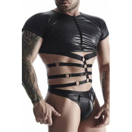 Męski Komplet Z Wetlooka: T-Shirt Z Ozdobną Gumą, Stringi Z Ozdobną Taśmą Z Przodu M