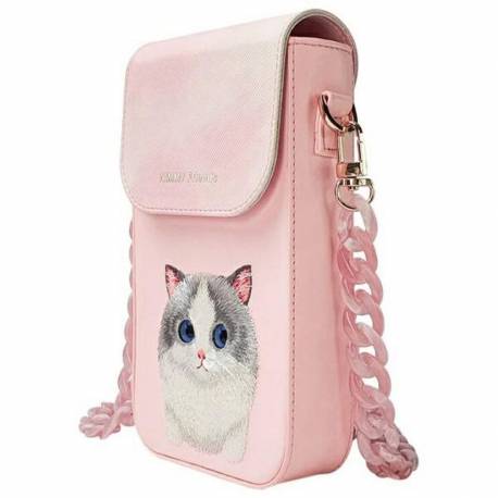 Nimmy Zestaw 3W1 Torebka Na Telefon + Protfel + Etui Na Lokalizator Big Eyed Pet 2.0 Cat Różowy