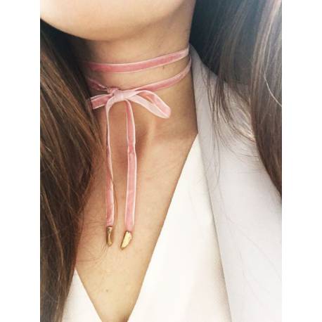 Naszyjnik Choker Velvet - Różowy N484R