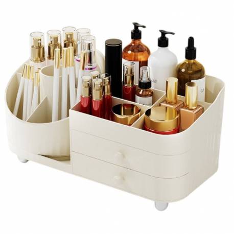 Organizer Na Pędzle, Kosmetyki, Obrotowy Z Szufladkami, Kremowy 31 X 14,5 X 11,6 Cm Cb66